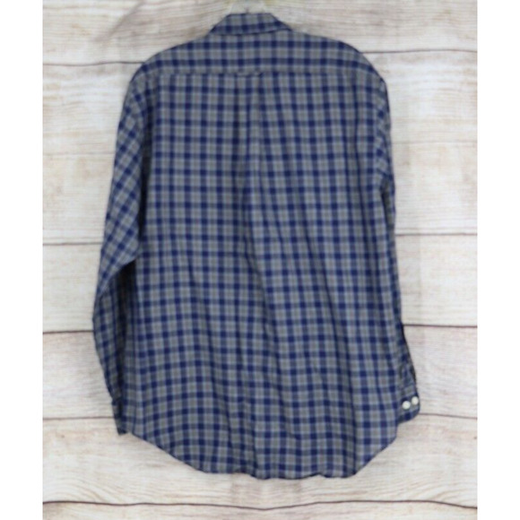 TownCraft Mens Size Large Wrinkle Free Button Up Long Sleeve Plaid Shirt Navy - Picture 6 of 7